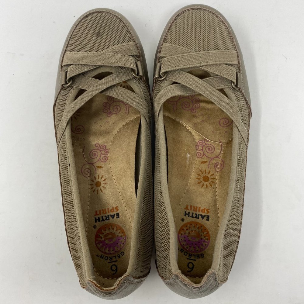 Earth Spirit Gelron Gold Metallic Leather and Tan Slip On Flats Size 6